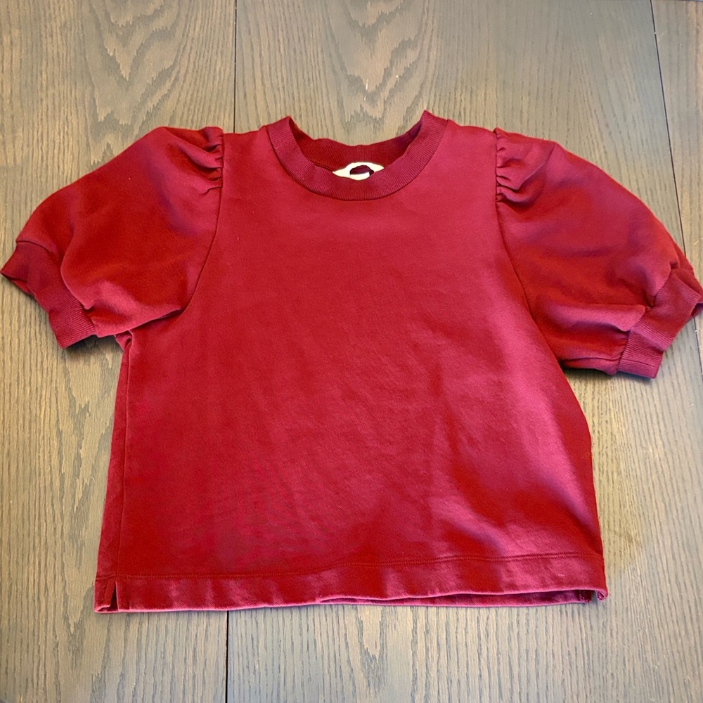 H&M Women's Burgundy Puff Sleeve Top. Light sweatshirt material.